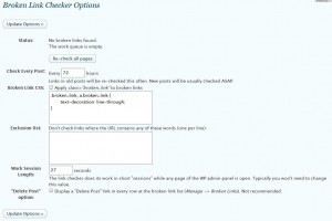 Impostazioni di broken link checker