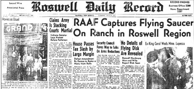 RAAF CAPTURES FLYING SAUCER ON RANCH IN ROSWELL REGION